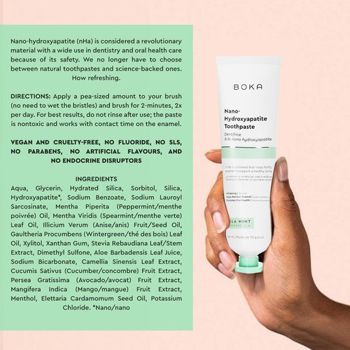 Boka Fluoride Free Toothpaste - Nano Hydroxyapatite, Remineralizing, Sensitive Teeth, Whitening - Dentist Recommended for Adult, Kids Oral Care - Ela Mint Flavor, 4 Fl Oz 3Pk - US Manufactured