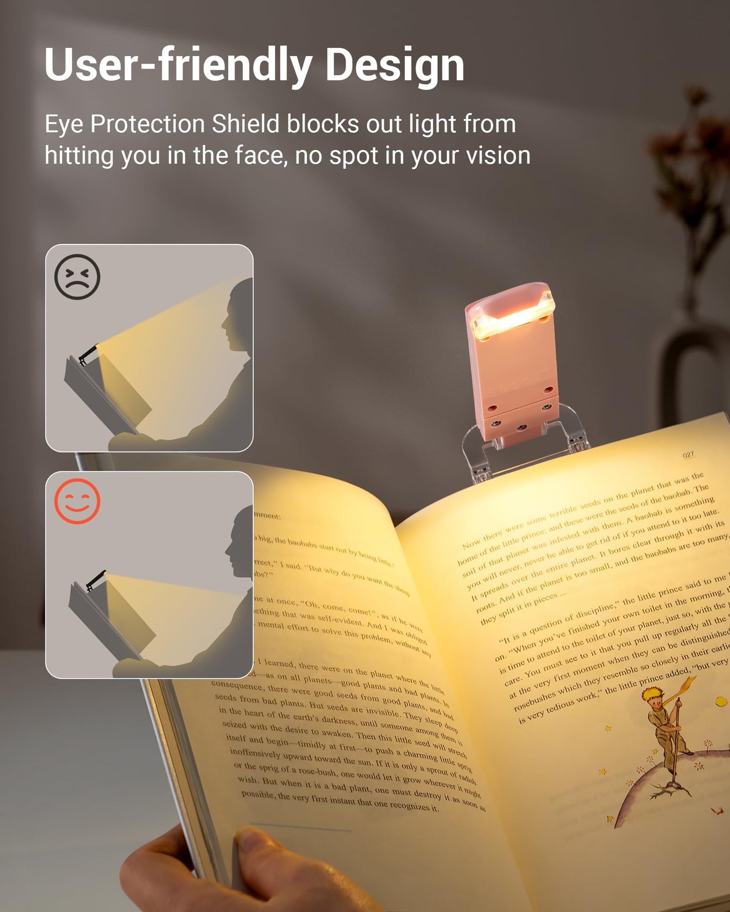 DEWENWILS USB Rechargeable Book Light, LED Clip on Reading Lights for Books in Bed at Night, Portable Bookmark Lamps, Warm White, Brightness Adjustable, Perfect for Bookworms, Kids (Light Pink)