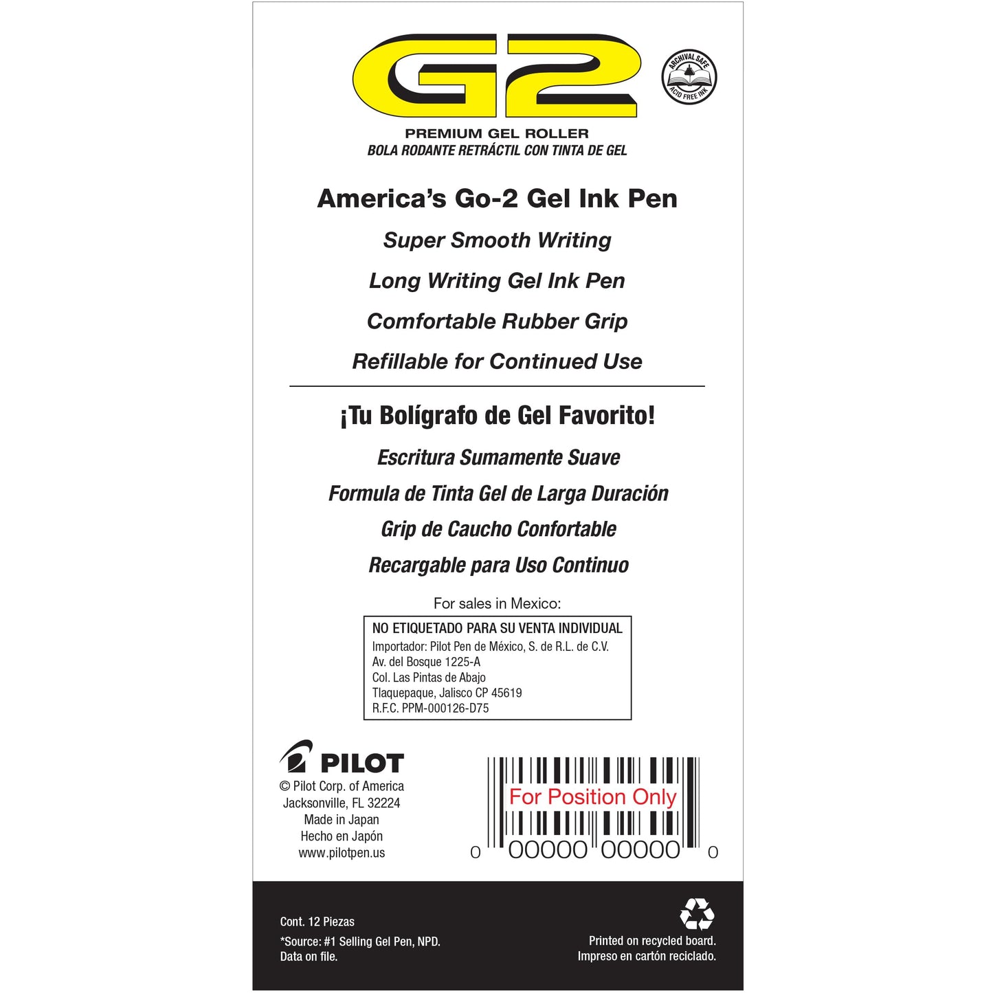 Pilot, G2 Premium Gel Roller Pens, Bold Point 1 mm, Pack of 12, Black