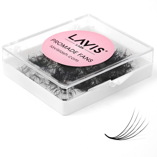 LAVISLASH 500 Promade Fans Eyelash Extension | Promade Loose Volume Eyelash | Mutiple Options 3D-8D/10D/12D/14D/16D Fans | 0.03/0.05/0.07mm Thickness | C/CC/D Curl | 8-16mm Length(5D-0.07-CC-15mm)