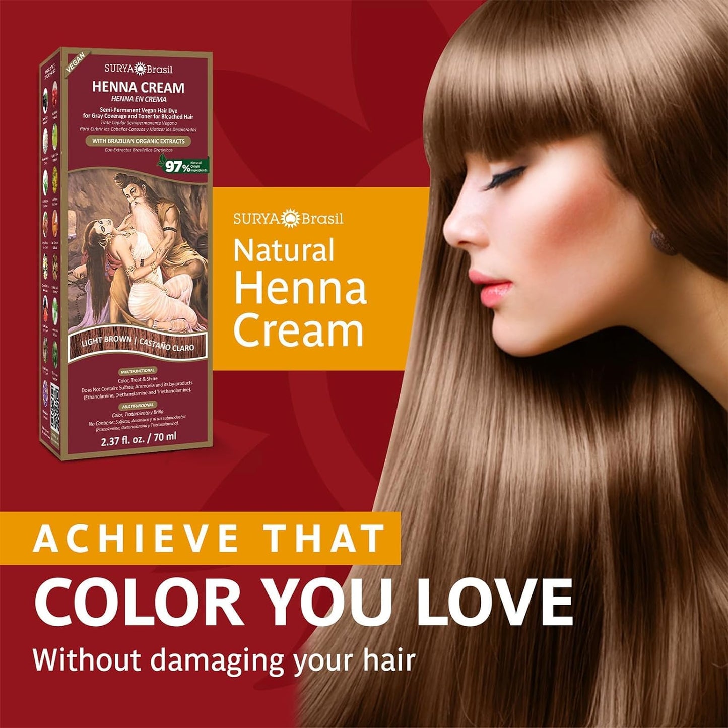 Henna Light Brown Cream Surya Nature, Inc 2.31 oz Cream