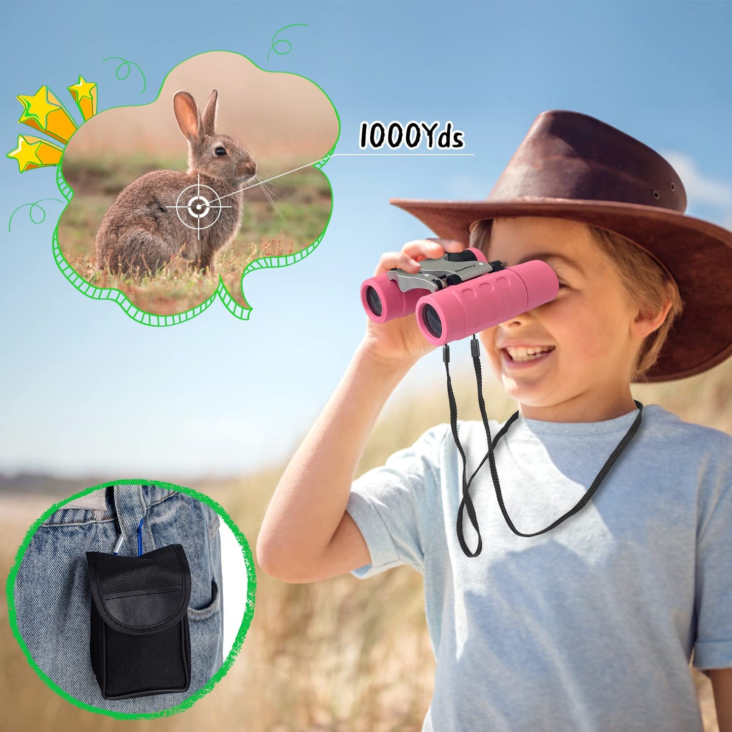 Binoculars for Kids,Dazftiey 8x21 High Resolution Shockproof Lightweight Binoculars Compact Kids Binoculars for 3-12 Years Boys and Girls Binoculars for Bird Watching Camping Hiking(Pink)