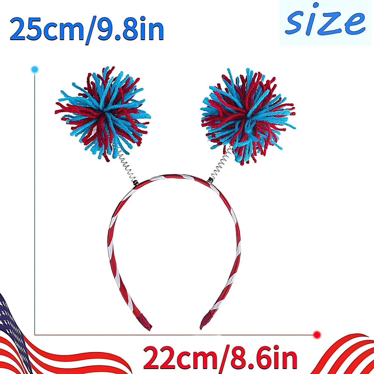 4th of July Pom Headband Independence Day Head Bopper Pom Party Headbands National Memorial Day Headbands Patriotic Headbands for Kids Adult Women Girls' Costume Accessories