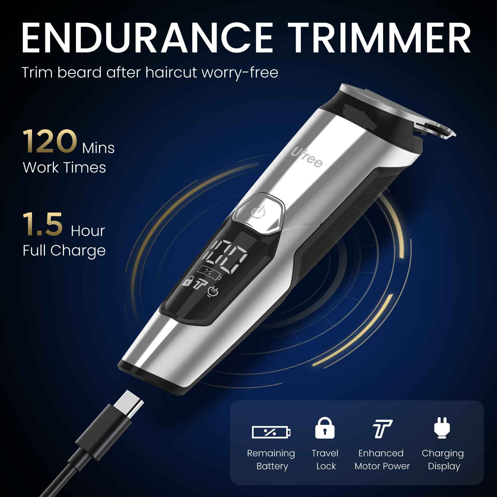 Ufree 3-in-1 Beard Trimmer Kit, Men's Electric Shaver Razor for Mustache Body Nose Facial Hair, Professional Hair Trimmer, Rechargeable Clippers, Waterproof Beard Grooming, Birthday Gifts for Men