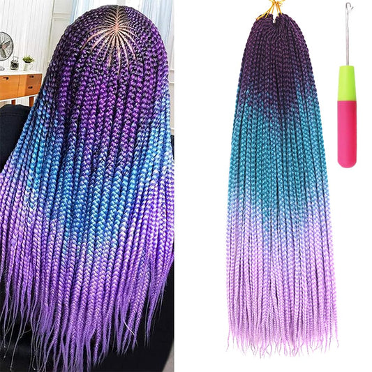 Box Braids Crochet Hair 24 Inch Prelooped Crochet Hair Extensions Hand Made 3 Packs Twist Crothet Braids Hair for Women Braiding Hair Extensions 22 Strands/Pack (Purple-Lake Blue-Light Purple)