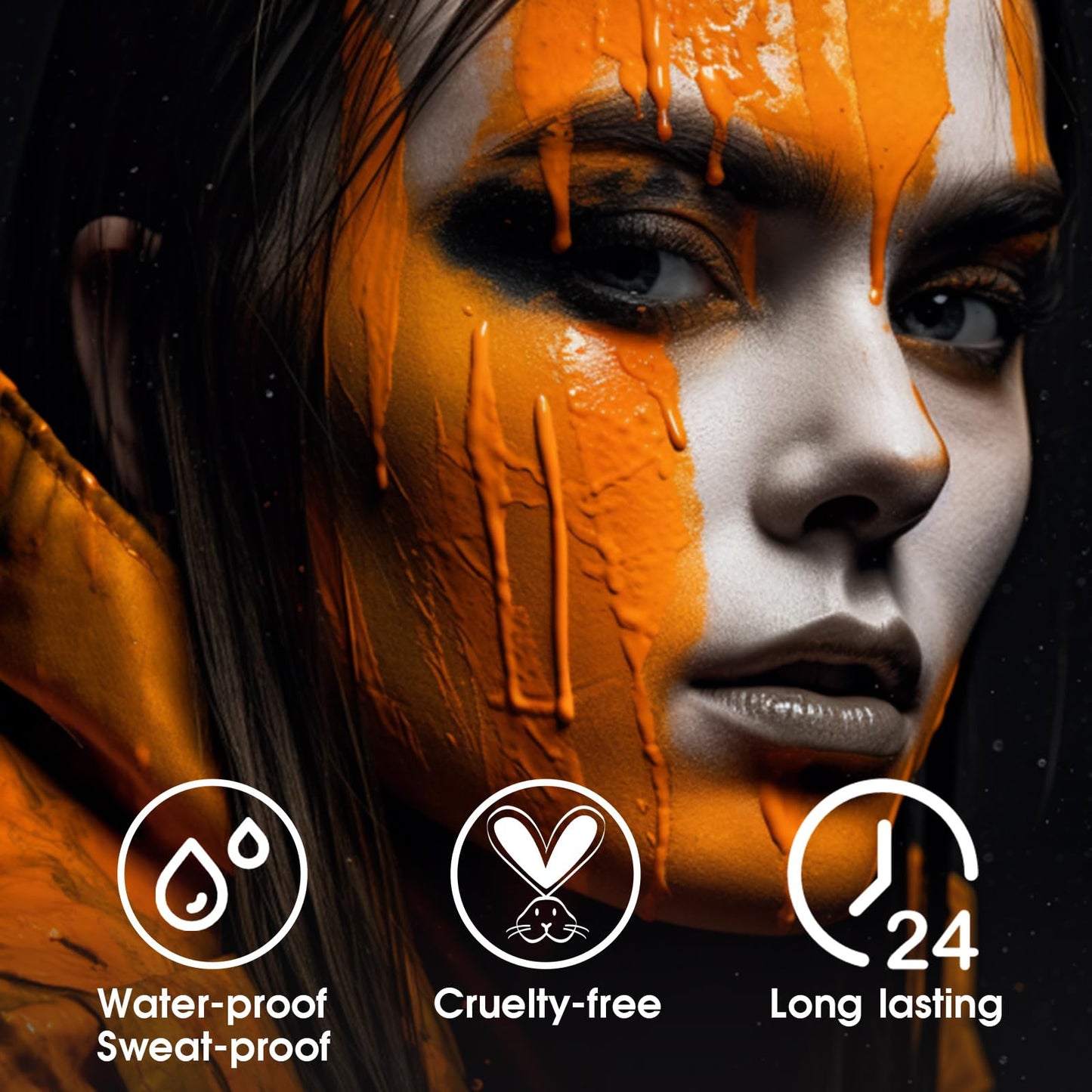 BADCOLOR Orange Face Body Paint Stick, Cream Blendable Eye Black Full Body Paint Makeup for Halloween SFX Makeup Cosplay Joker Zombie Vampire Costume Parties