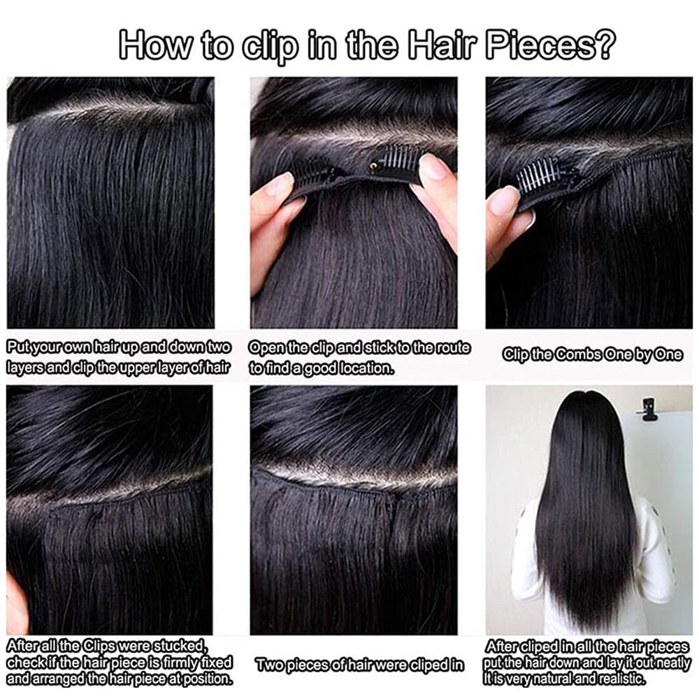 Kinky Straight Clip in Hair Extensions Real Human Hair Clip ins Natural Black Double Weft Clip ins for Women 18 Inch 120g 8pcs Kinky Straight Clip on Extensions Human Hair