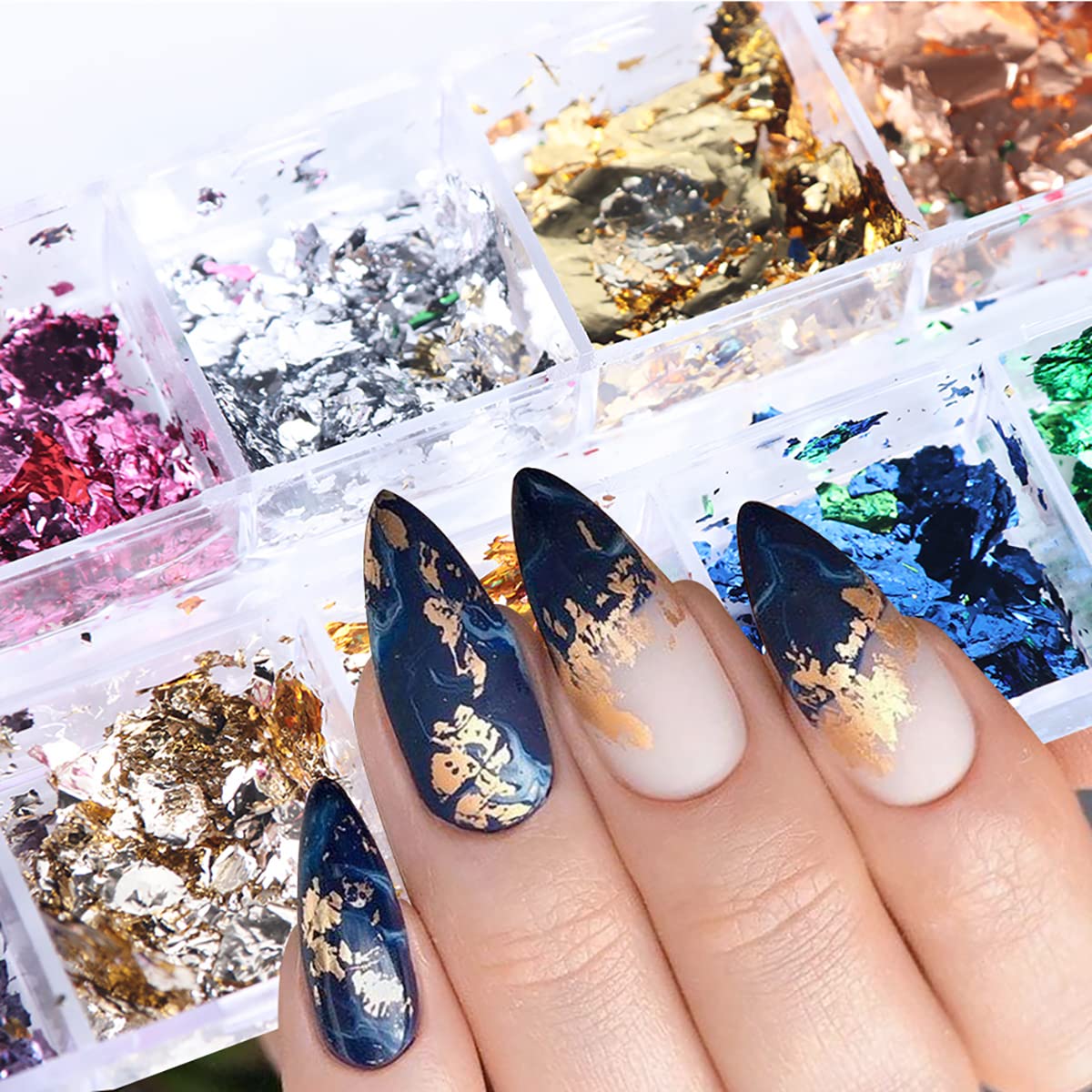 12 Grids Flaky Nail Art Glitter Sequins 3D Holographic Acrylic Nail Art Flakes Irregular Mermaid Nail Glitters Colorful Fluorescent Glass Paper Nail Sequins Women Party DIY Nail Beauty Accessories