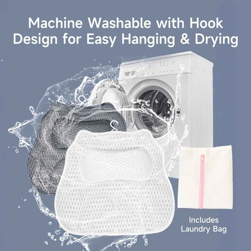 Bath Pillow with 48 Strong Suction Cups - 4D Air Mesh Bathtub Pillow for Neck, Head, Shoulder & Back Support - Extra Thick, Quick-Drying Spa Pillow with Built-in Hook(Grey)