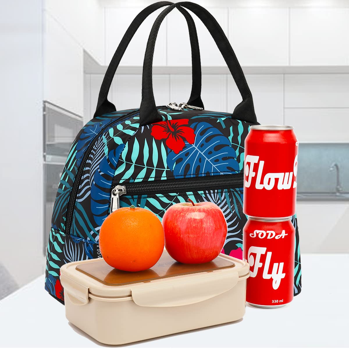 FlowFly Lunch Bag Tote Bag Lunch Organizer Lunch Holder Insulated Lunch Cooler Bag for Women/Men,Leaf