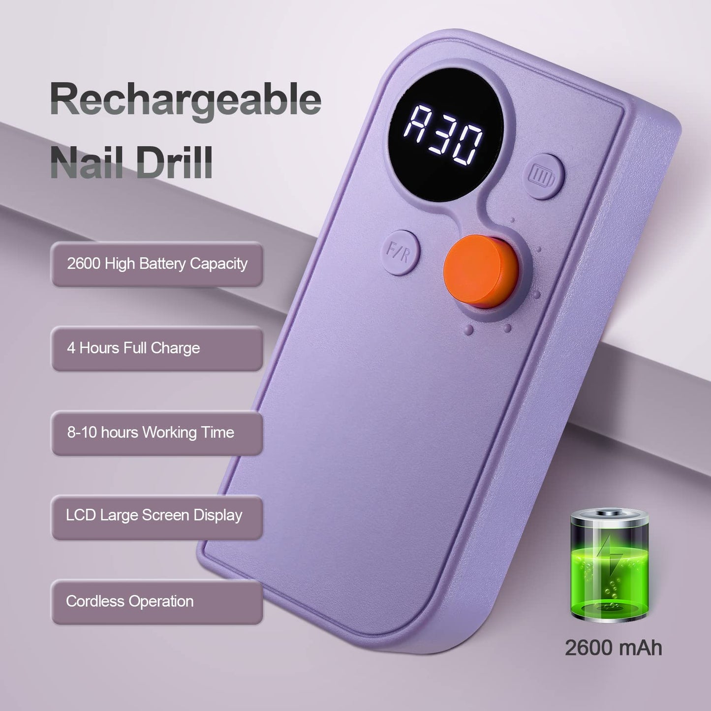 Portable Nail Drill Kit Rechargeable 30000 RPM Electric Professional Cordless E-File Nail Drill Machine Set for Acrylic Nails, Polishing, Manicure Pedicure Tool