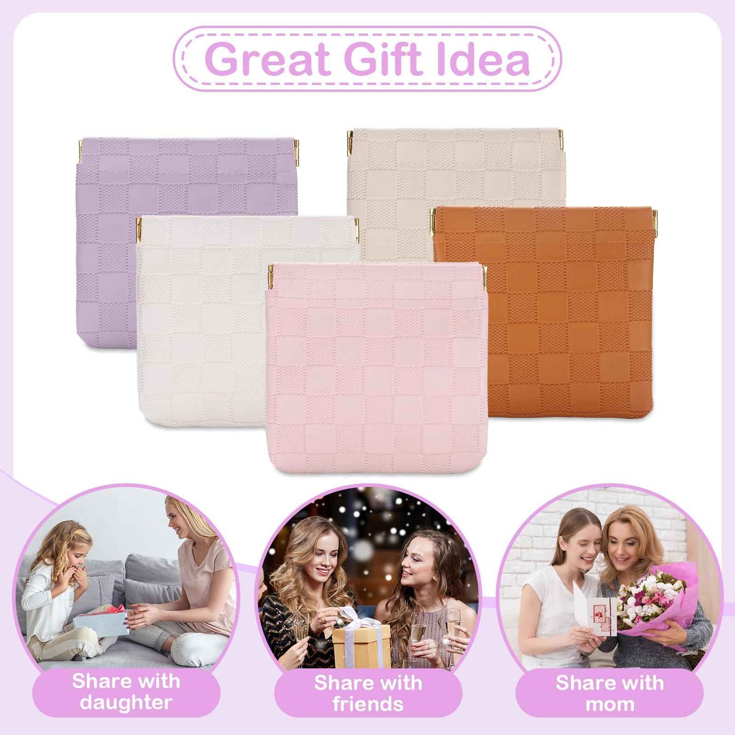 Sightor 2PCS Small Makeup Bag for Purse, Mini Cosmetic Bag Waterproof Pouch for Women, Checkered Purse Self-closing Small Travel Kit Coin Lipstick Cosmetic Storage Bag (Black, Beige)