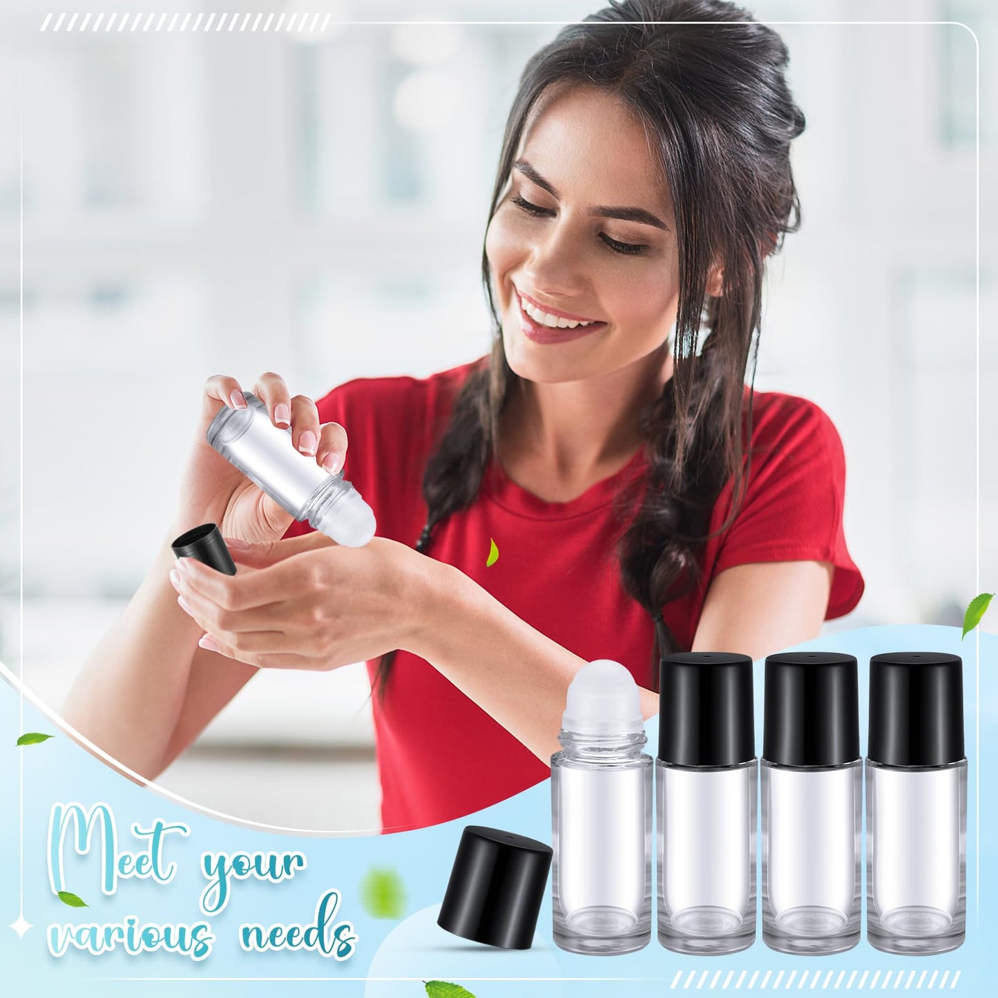 Sumind 24 Pcs 30 ml Essential Oil Roller Bottles Glass Roller Deodorant Bottle Clear Roller Ball Container Empty Refillable Rollerball Bottle with Stainless Steel Roller Balls, Funnel and Sticker