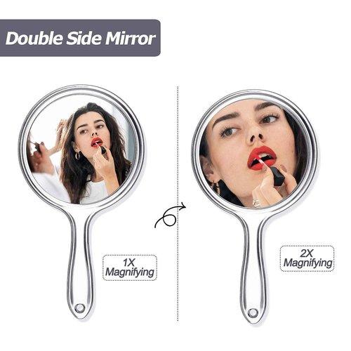 Jetec 12 Pcs Double Sided Handheld Mirror, 1X/2X Magnifying, Clear Frame, Modern Round Shape, Travel & Gift, 4.5 x 8.3 Inches