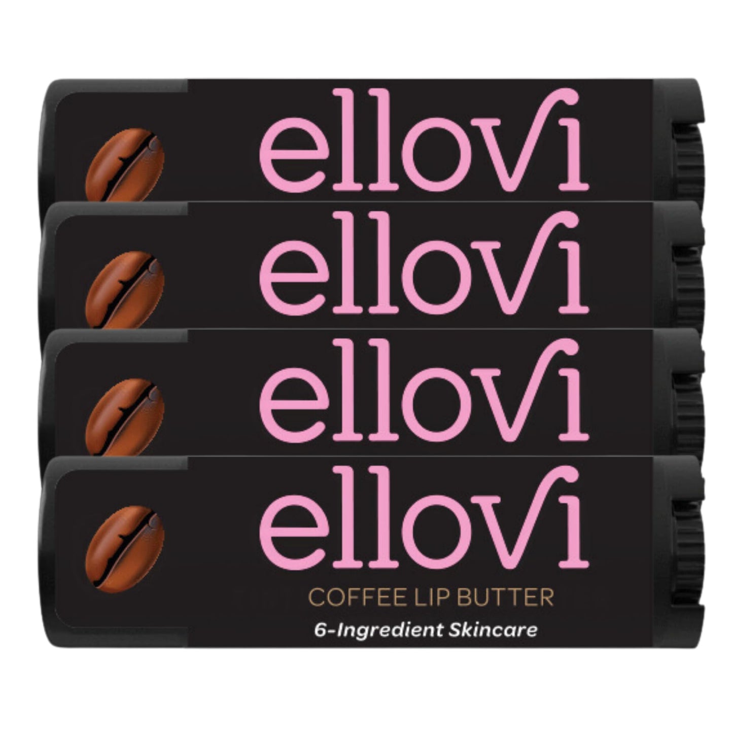 Ellovi Natural Lip Butter Lip Balm - Coffee - Pure Enough to Eat - Made With Just 6 Vegan Ingredients - 100% Natural & Organic Moisturizing Lip Care for All Day Hydration (4-Pack)