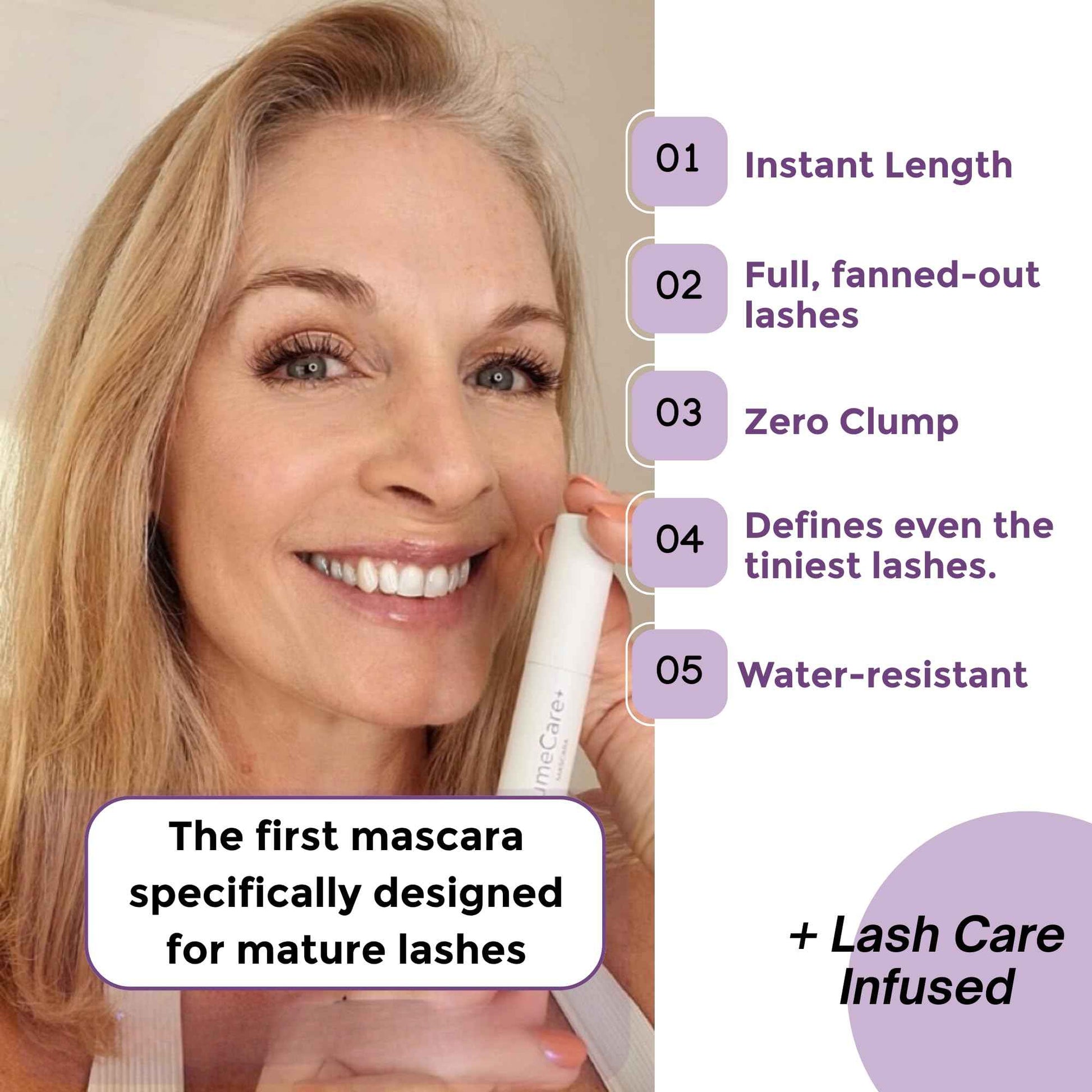 Rumi Cosmetiques VolumeCare+ Mascara For Mature Women - Extreme Length and Volume 2-in-1 Formula - No Clumps or Flaking, Long-Wearing, Hypoallergenic Mascara For Sensitive Eyes (Natural Black)