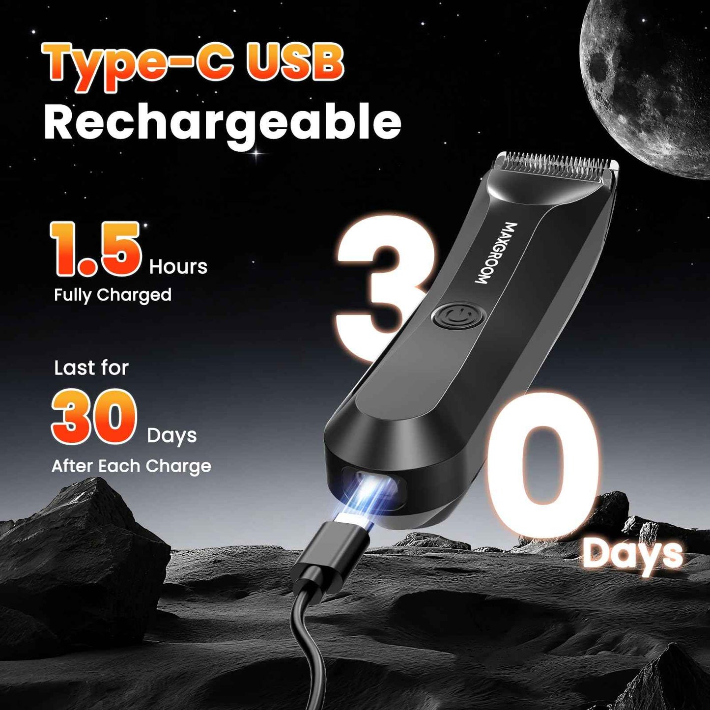 MAXGROOM Manscape Body Hair Trimmer for Men, IPX7 Waterproof Pubic & Groin Hair Trimmer- Electric Ball Shaver with LED Light, Ceramic Blade, USB Rechargeable & Travel Pouch