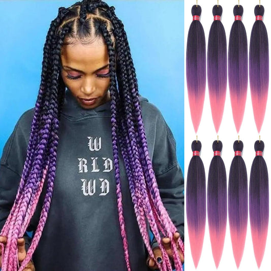 FAYETA Ombre Pre Stretched Braiding Hair, 28''-8 packs Silky Color Blend Braid Hair Extensions, 100% Kanekalon Synthetic Crochet Hair Braids