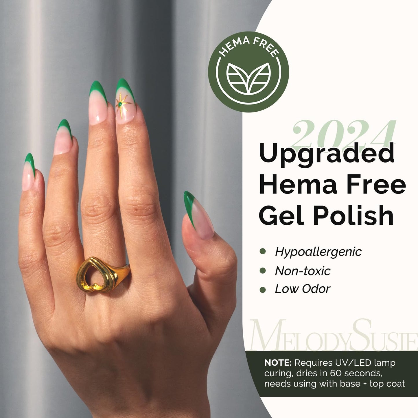 MelodySusie Hema Free Gel Nail Polish, 0.5 Fl Oz Thick Fresh Green Gel Polish, Non-Toxic, Long Lasting, Soak Off UV Nail Polish, Manicure Nail Design Salon DIY Nail Art at Home-347