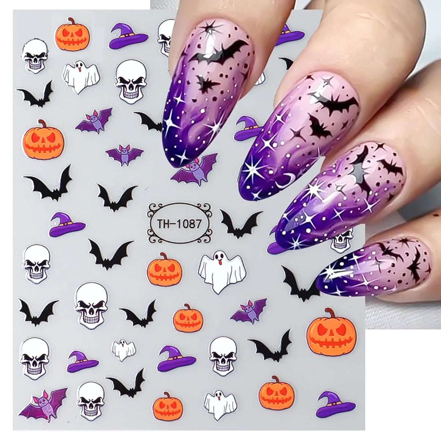 12 Sheets Halloween Nail Art Stickers Decals Cute Ghost 3D Self-Adhesive Nail Supplies Skull Cat Bat Pumpkin Bloody Glow in The Dark Designs Nail Decorations for Women Kids DIY Manicure Accessories