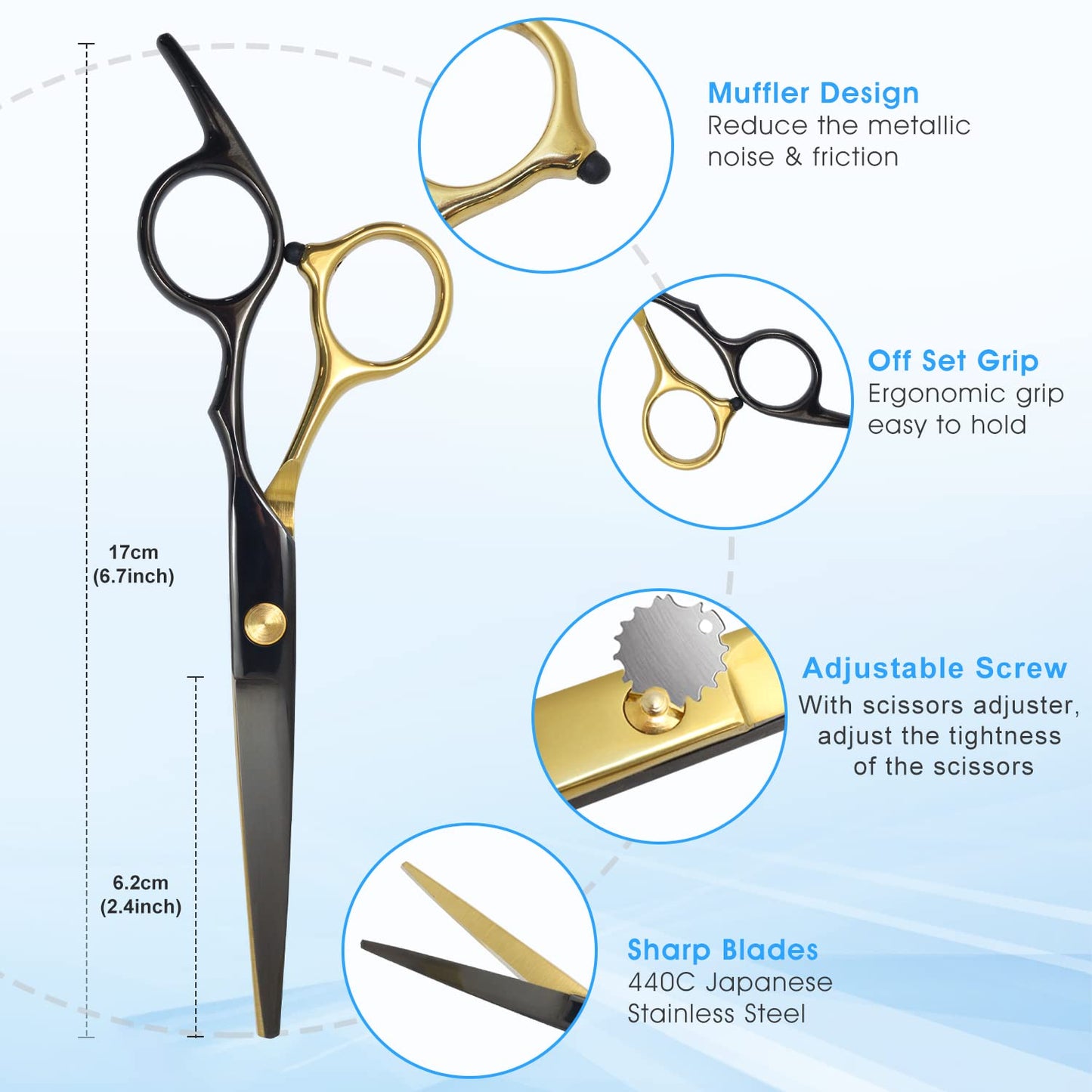 Hair Cutting Scissors, 10 in 1 Professional Hair Shears Set with 6.7” Stainless Steel Cutting Scissors, Thinning Shears, Comb, Cape, Haircut Scissors Shears Kit for Men and Women Barber, Salon, Home