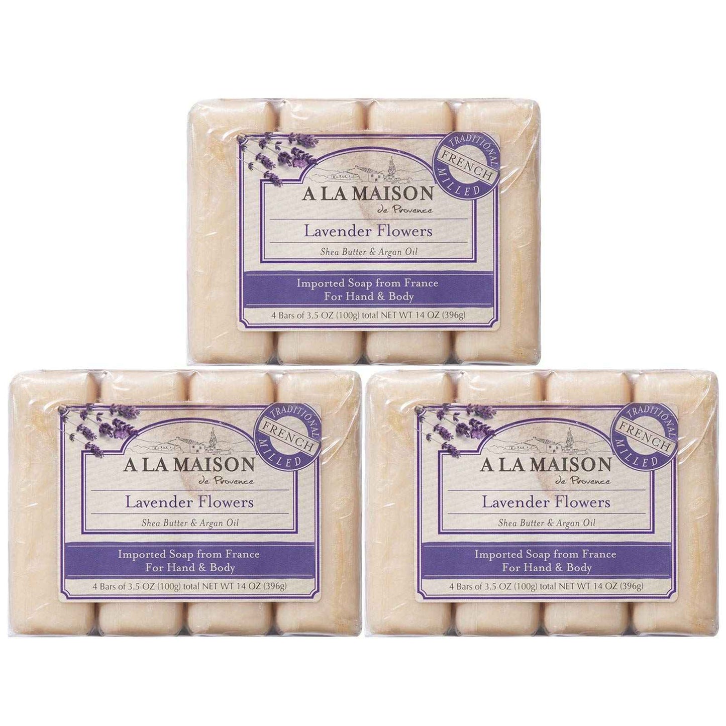 A LA MAISON - Lavender Aloe Bar Soap - Triple French Milled Natural Moisturizing Hand Soap Bar (4 Bars of Soap, 3.5 oz)
