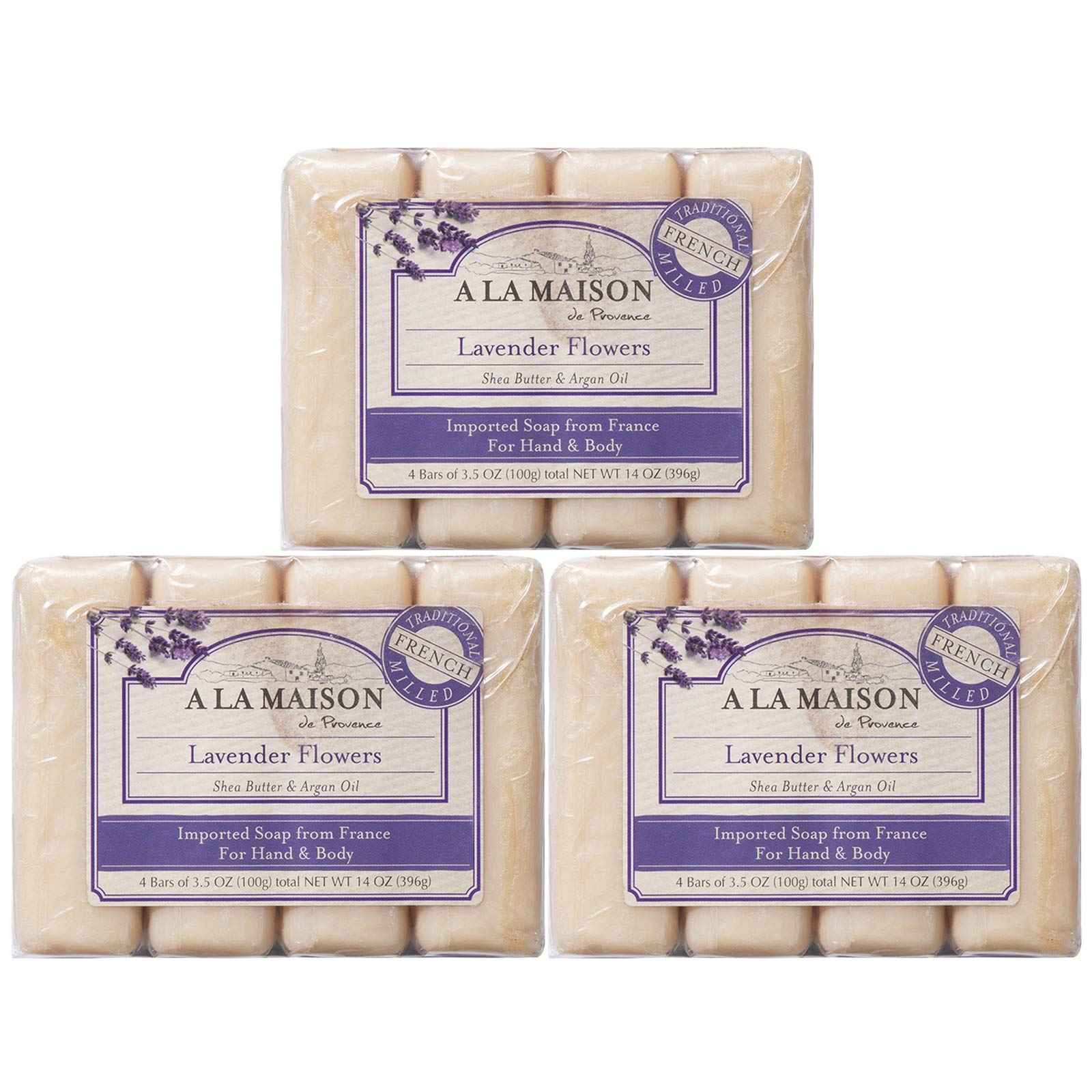 A LA MAISON - Lavender Aloe Bar Soap - Triple French Milled Natural Moisturizing Hand Soap Bar (4 Bars of Soap, 3.5 oz)