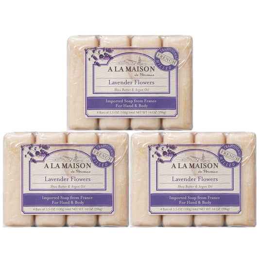 A LA MAISON - Lavender Aloe Bar Soap - Triple French Milled Natural Moisturizing Hand Soap Bar (4 Bars of Soap, 3.5 oz)