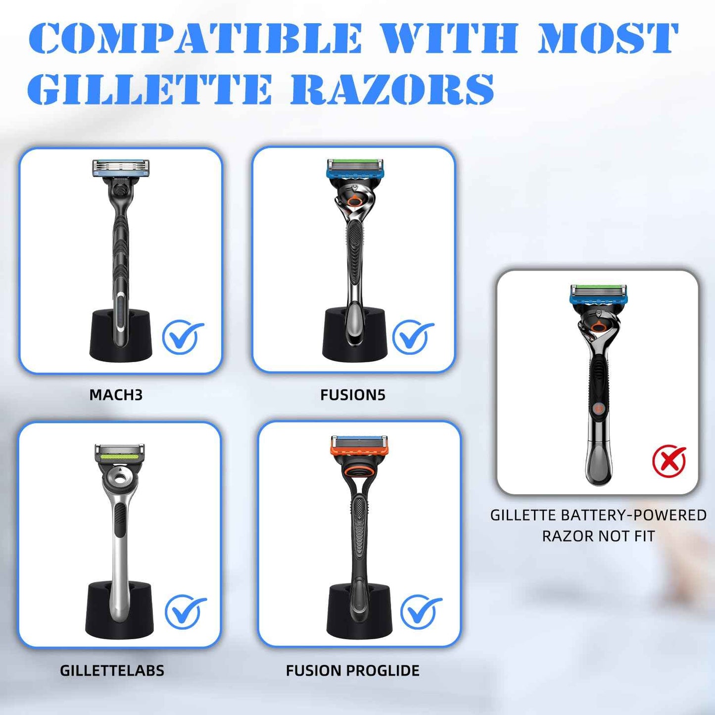 MEIJIAYOU Razor Holder Compatible with Gillette Razor,2 Pack Anti-slip ABS Draining Razor Stand Compatible with Gillette Razor For Bathroom,2PCS Cleaning Brushes Included