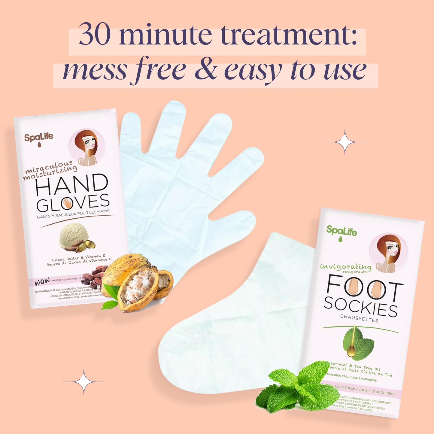 SpaLife Moisturizing Hand Gloves and Foot Sockies Bundle - 5 Hand Gloves & 5 Foot Sockies Set for Hydrating Dry, Cracked Hands and Feet - Repairing Skincare Mini Gift Set