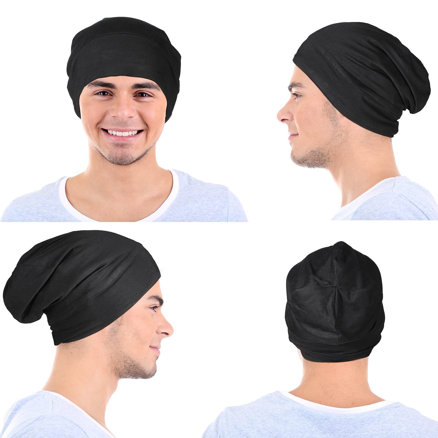 4 Pieces Hair Bonnet for Men Silk Satin Sleep Cap Cover Night Sleeping Beanie Gifts for Boyfriend,Husband Dad (Multi-Colors)