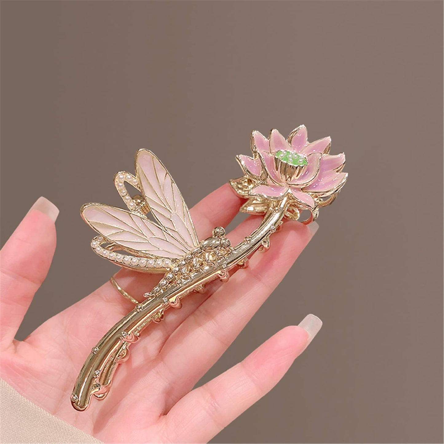 2 PCS Metal Big Hair Claw Clips, Dragonfly Lotus Rose Shiny Rhinestone Nonslip Hair Jaw Clips Hair Catch Barrette Clamp Hair Accessories for Women 021-02