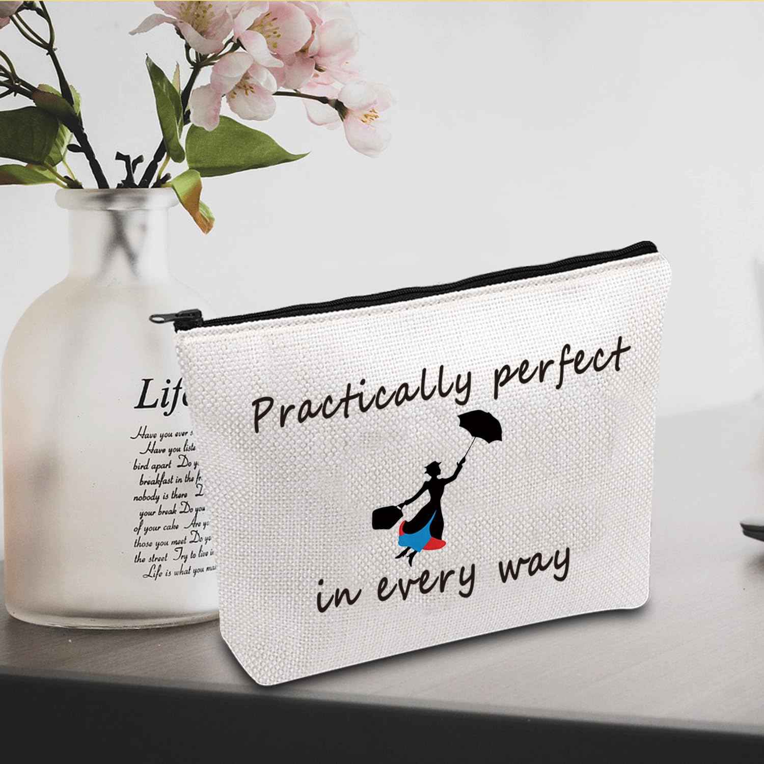 JXGZSO Mary Quote Makeup Bag Pencil Bag Practically Perfect in Every Way Movie Inspired Gift