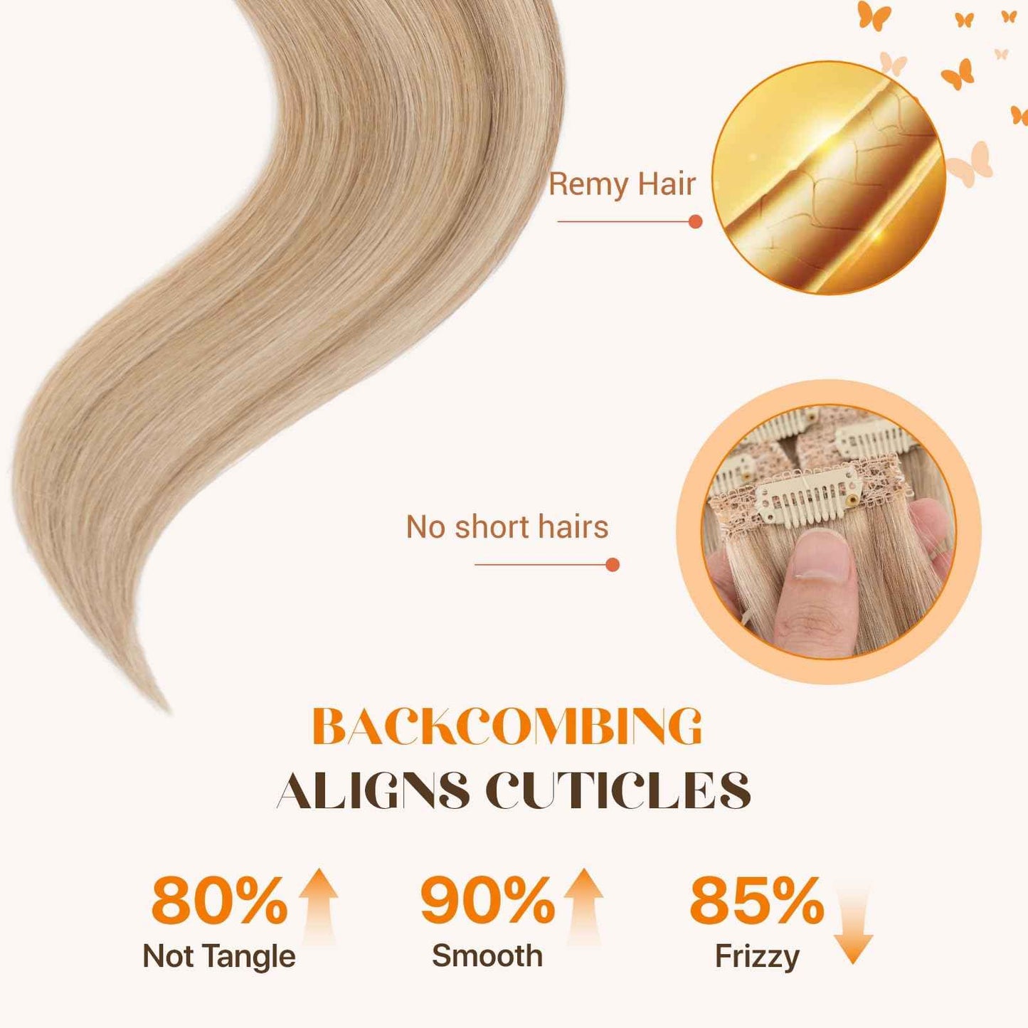 TESSHAIR 6PCS Clip in Hair Extensions Real Human Hair, Short Hairpieces for Women Single Clip Ins to add Highlights & Volume, No Tangle & Smooth,14 Inch 36g #12P613 Golden Brown&Bleach Blonde