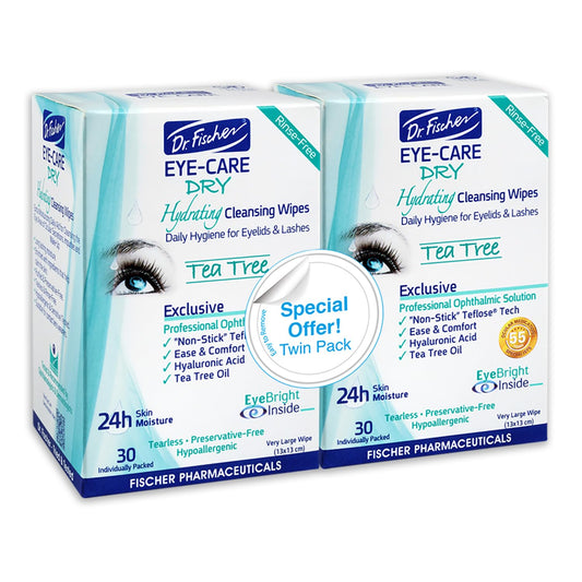 Dr. Fischer Tea Tree Eyelid Wipes for Dry Eyes - Gentle Eye Wipes for Everyday Eye Conditions and Hypoallergenic Makeup Remover (60 Wipes)