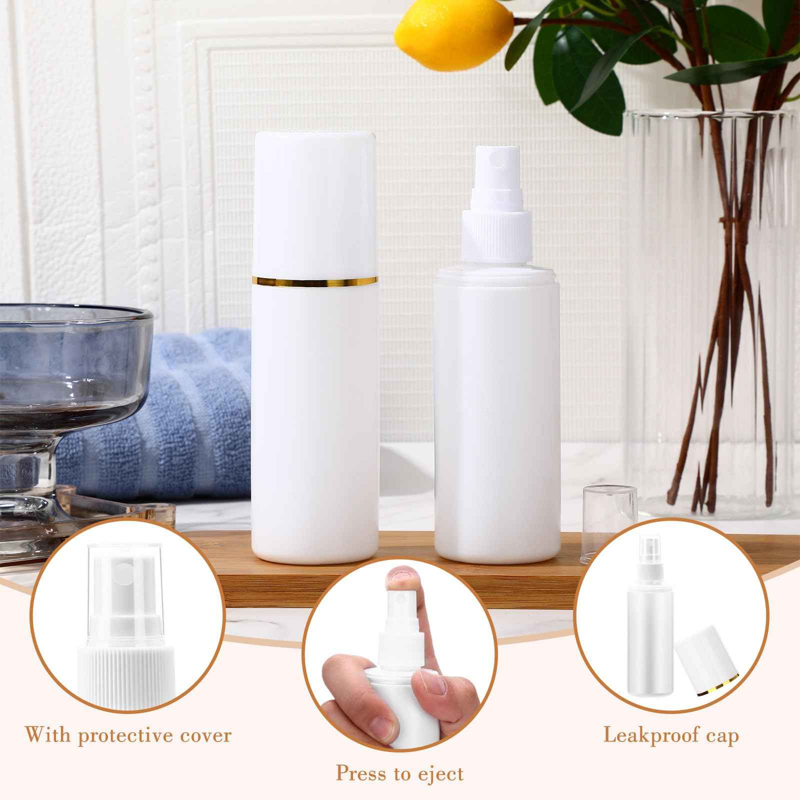 Yiyiring 50 Pack 3.4 oz Plastic Spray Bottles Fine Mist Travel with Pump Spray Cap Double Cap Refillable and Reusable Empty Plastic Containers for Travel Cosmetic Essential Oils