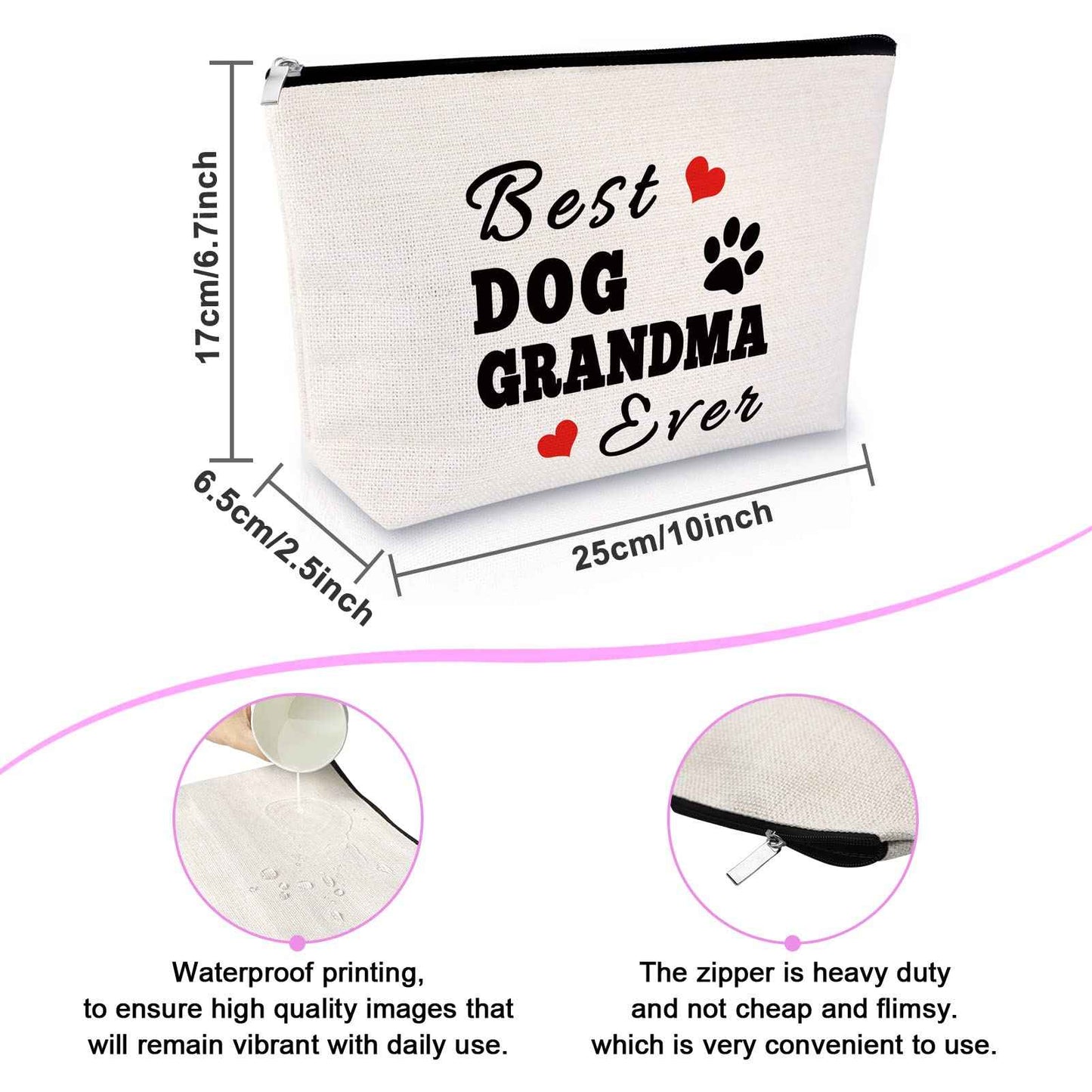 Sfodiary Dog Grandma Gifts Dogs Lovers Present Best Dog Grandma Ever Makeup Bag Pet Owner Rescue Present Cosmetic Bag Animal Lovers Gift for Women Birthday Mothers Day Gift Travel Cosmetic Pouch
