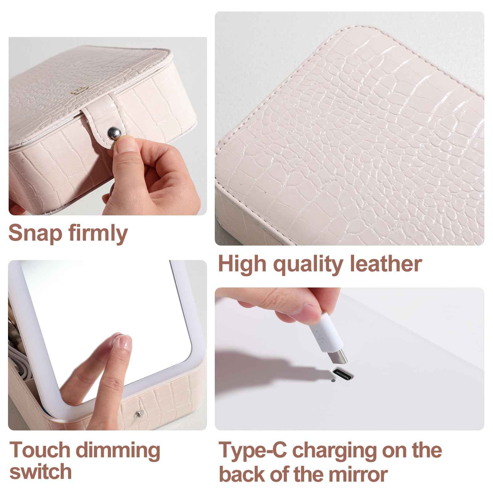 BS-MALL large Led Makeup Mirror Case Travel Makeup Brushes Set 15 Pcs – LED Light Mirror with Makeup Sponge for Enhanced Beauty Routine Desk Stand Led Mirror