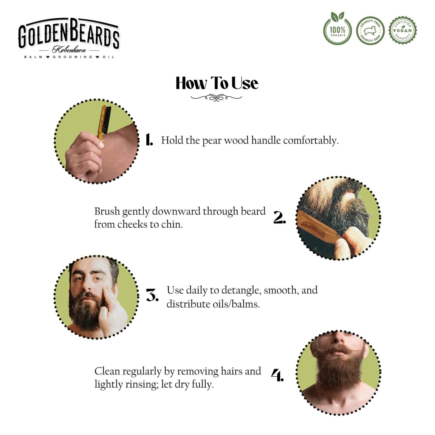 Golden Beards Big Beard Brush – Pear Wood Handle & Natural Boar Bristles – Large Beard Grooming Brush for Thick, Long Beards – Handmade, Vegan & Cruelty-Free