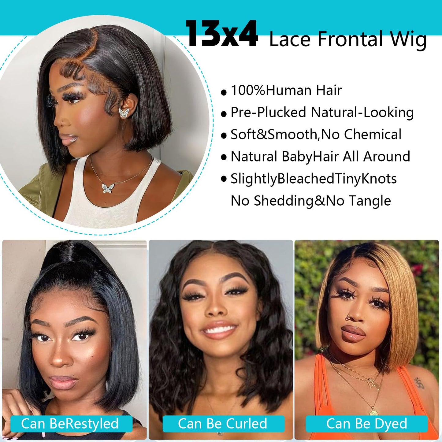 10Inch Bob Wig Human Hair 200 Density 13x4 HD Lace Frontal Short Straight Bob Wigs Human Hair Pre Plucked with Baby Hair Straight Bob Frontal Wigs For Women