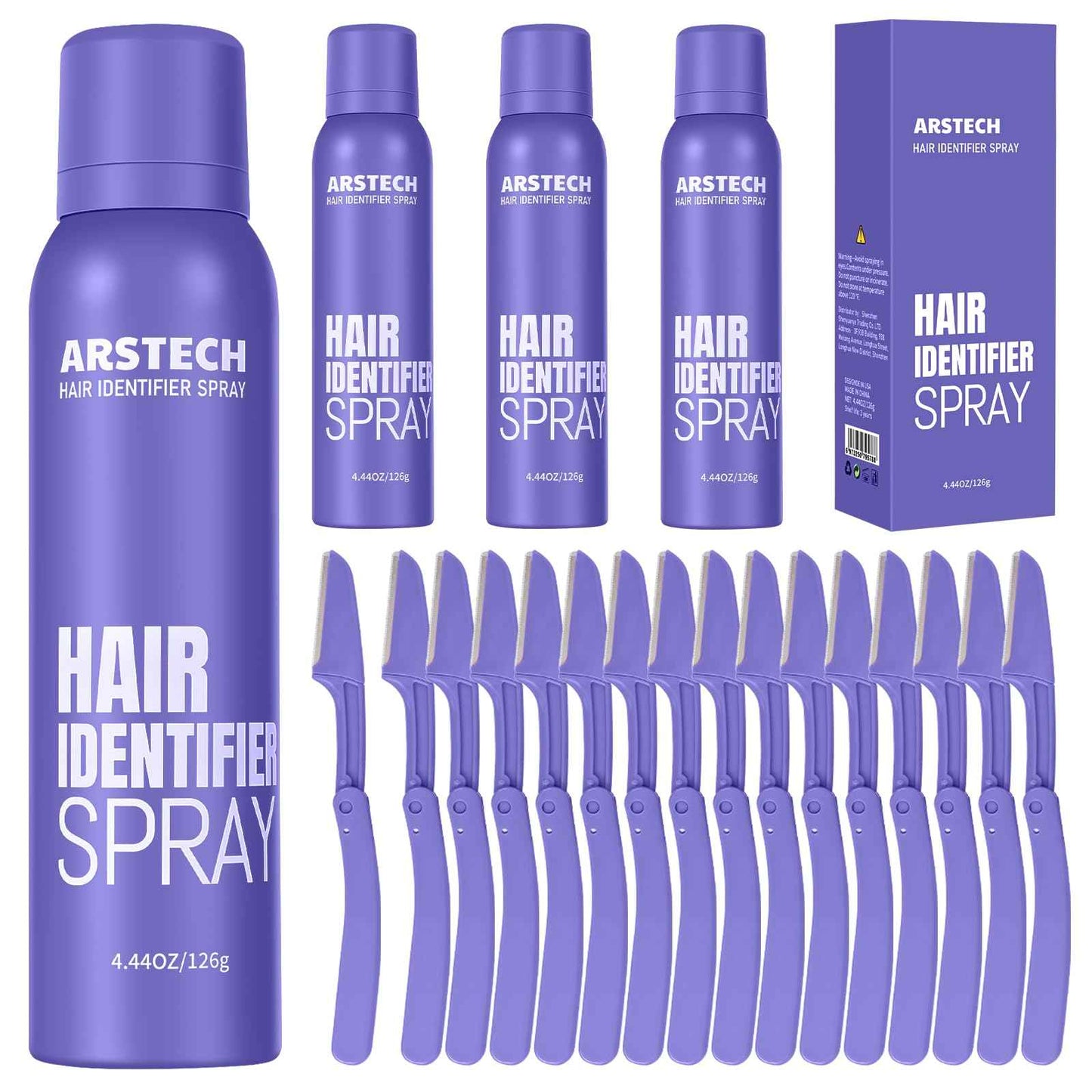 Dermaplane Razor for Women Face Hair Identifier Spray for Face Shaving Dermaplaning Tool Skin Body Dermaplaning Spray for Women with 16 Facial Razor Face Shaver Kit Facial Hair Removal (Purple 4 Pack)