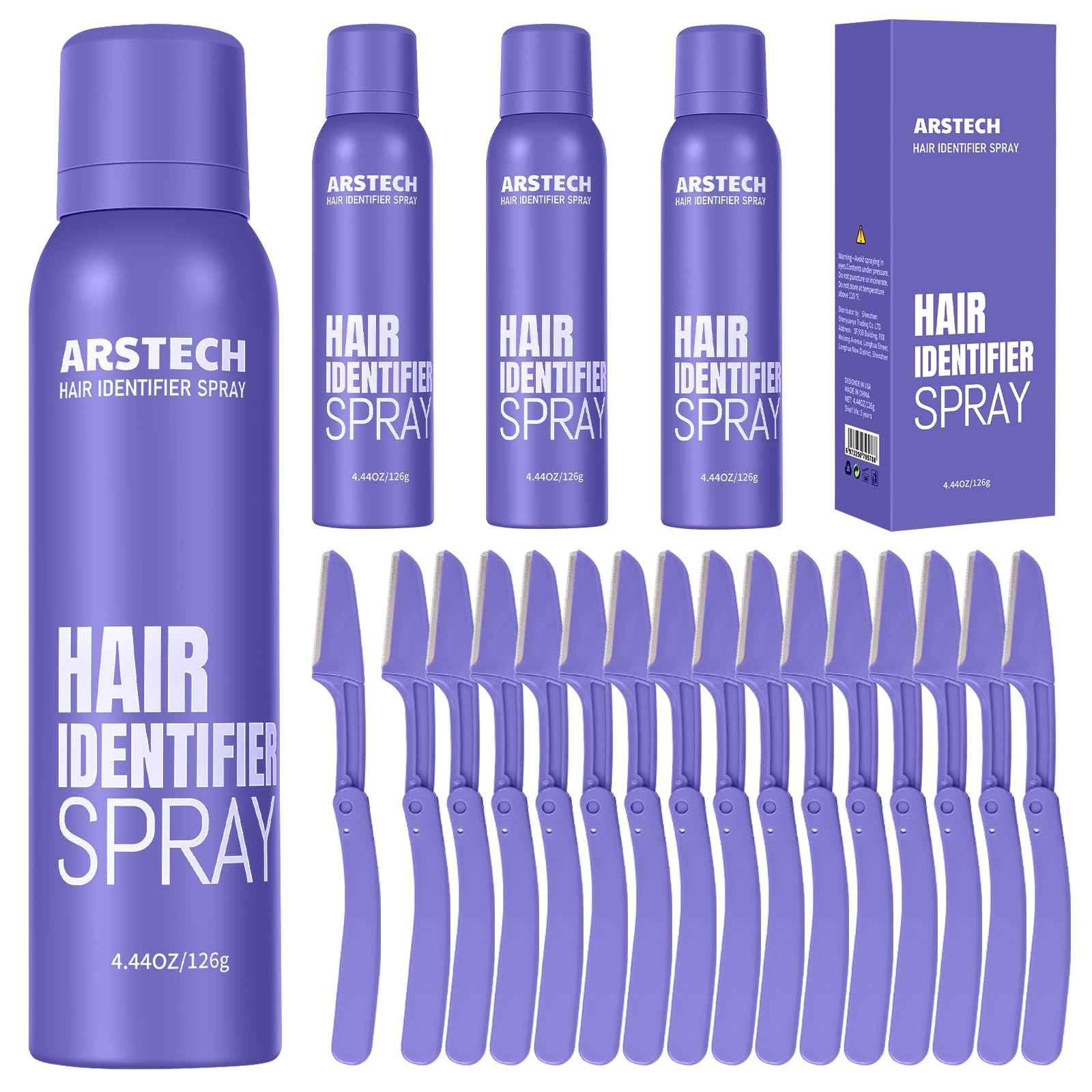 Dermaplane Razor for Women Face Hair Identifier Spray for Face Shaving Dermaplaning Tool Skin Body Dermaplaning Spray for Women with 16 Facial Razor Face Shaver Kit Facial Hair Removal (Purple 4 Pack)