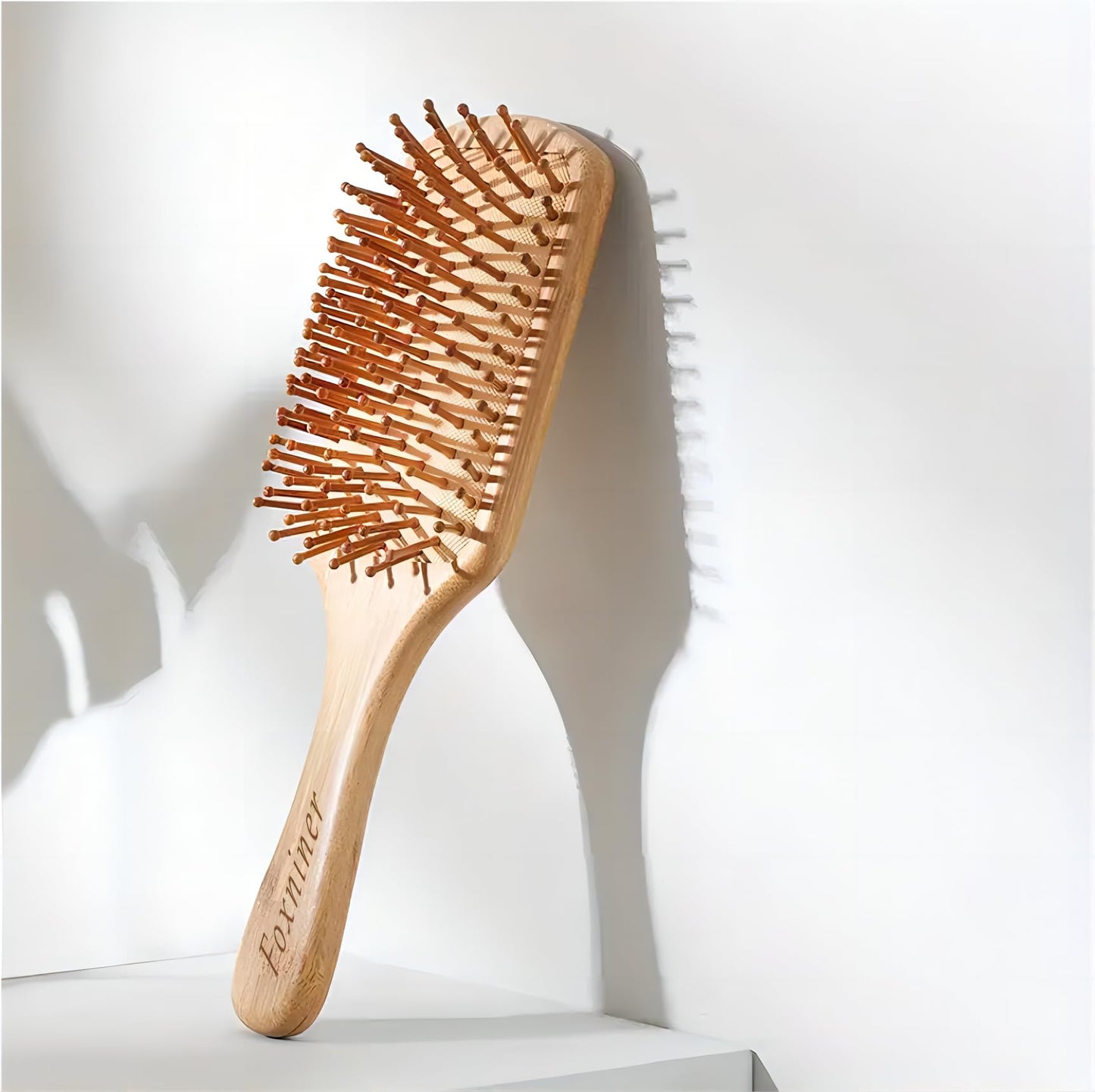 Foxniner Bamboo brush,bamboo hair brush,wooden hair brush,Eco Friendly Paddle Hairbrush for Women Men and Kids Make Thin Long Curly Hair Health and Massage Scalp· (Large Bamboo Square Comb)