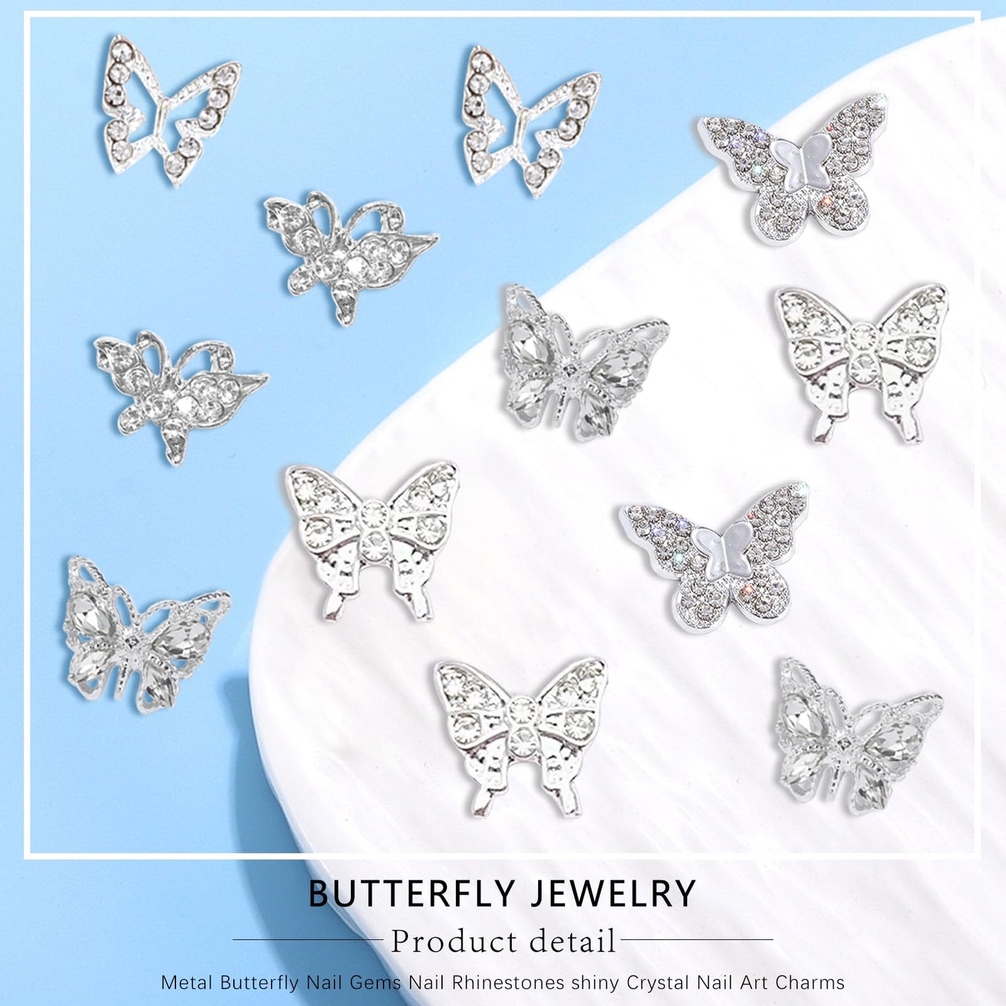 VOTACOS 3D Alloy Butterfly Nail Art Charms 24 PCS Silver Gold Butterfly Nail Decoration with Gems and Rhinestones for Nail Crystals Design Butterflies Nail Art Jewels Accessories DIY Nail Supplies.