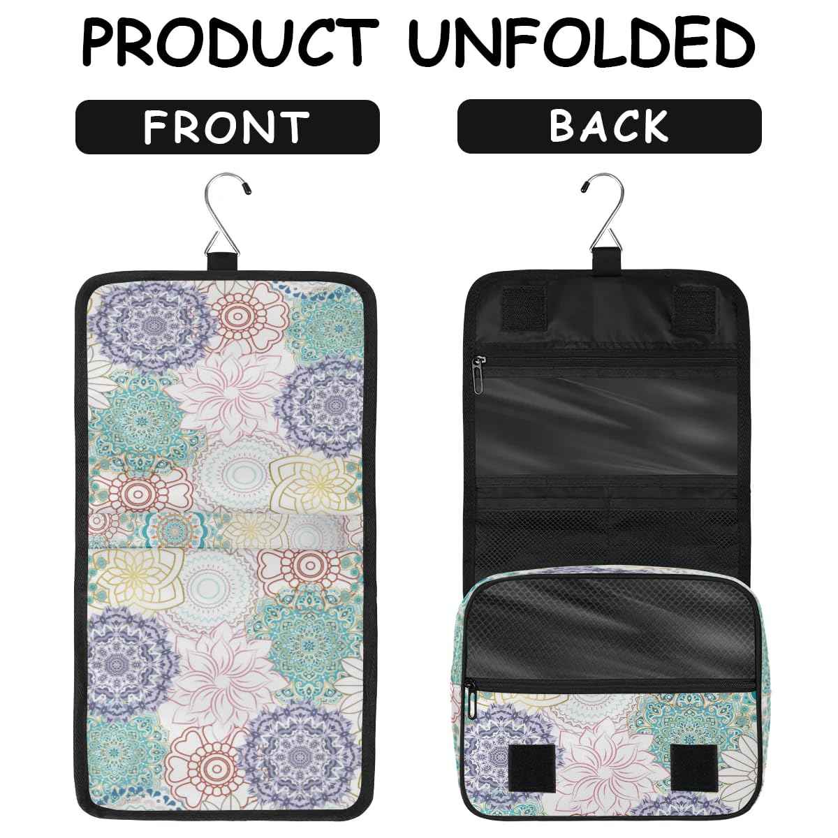 Funky Qiu Hanging Toiletry Bag for Women And Men,Mandala Flower Travel Cosmetic Makeup Bag Travel Organizer,Ethnic Waterproof Travel Bag for Toiletries Accessories,Travel Essentials