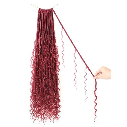 9 packs Boho Faux Locs Crochet Hair, 24 Inch, Burgundy Pre Looped Goddess Soft Locs Crochet Hair with Curly Ends, Bohemian River Locs for Black Women(BUG#, 24 Inch)