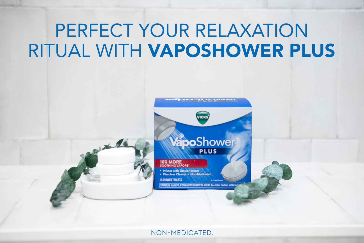 Vicks, VapoShower Plus, Shower Steamers, Eucalyptus Shower Steamer & Menthol Scent, Clean Dissolving Vapor Shower Tablets, Aromatherapy Shower Steamer & Shower Bombs, 12 count