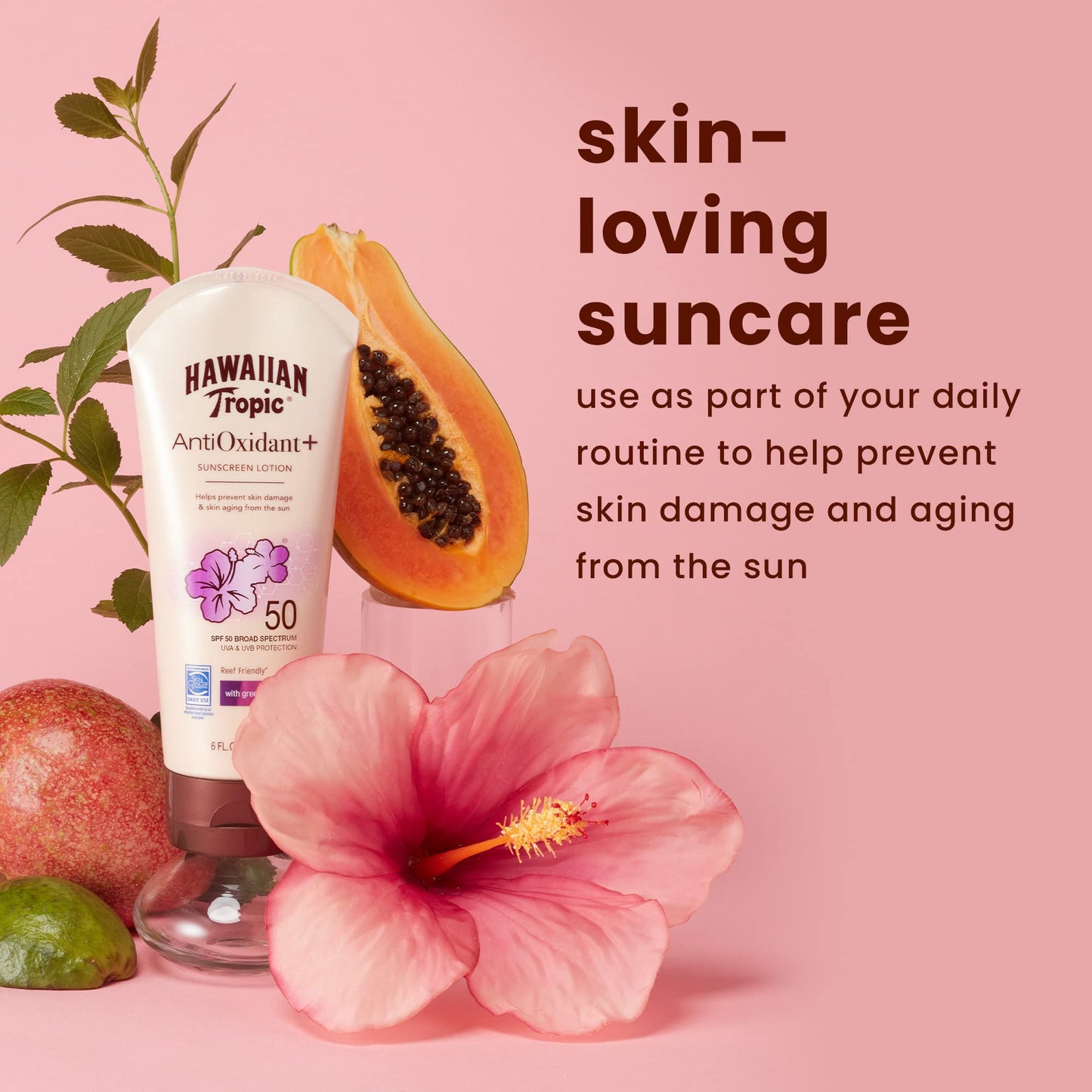 Hawaiian Tropic Skin Defense Sunscreen Lotion SPF 50, 6oz | SPF 50 Sunscreen Lotion with Green Tea Extract, Sunscreen Body Lotion, Oxybenzone Free Sunscreen, 6oz each Twin Pack