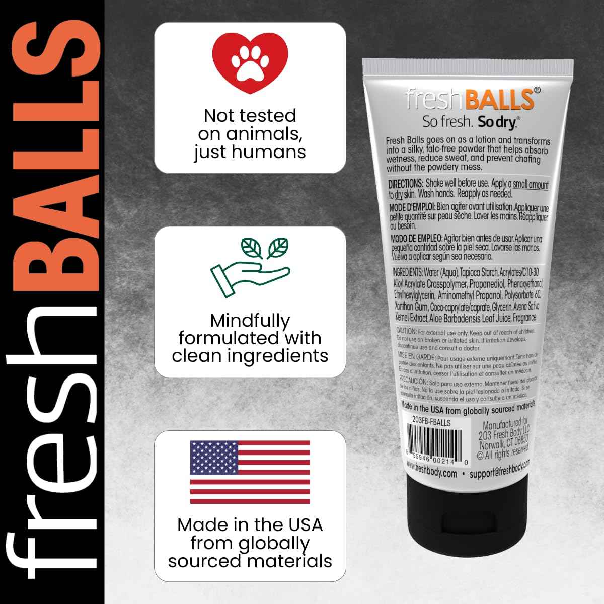 Fresh BALLS Lotion | Anti-Chafing Men's Soothing Cream to Powder Deodorant and Hygiene for Groin Area, 3.4 fl oz (Pack of 3)