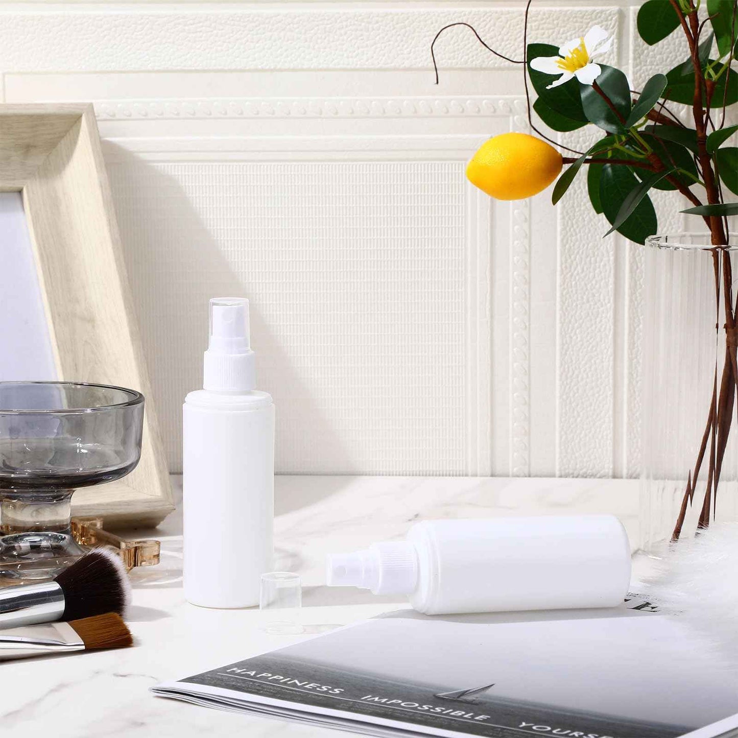 Yiyiring 50 Pack 3.4 oz Plastic Spray Bottles Fine Mist Travel with Pump Spray Cap Double Cap Refillable and Reusable Empty Plastic Containers for Travel Cosmetic Essential Oils